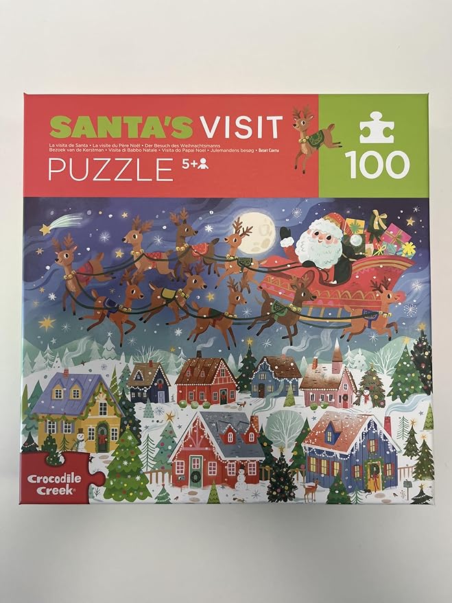 Crocodile Creek 100-Piece Jigsaw Floor Puzzle, Large 17" x 12" Completed Size, Designed for Kids Ages 5 Years and up, Santa's Visit