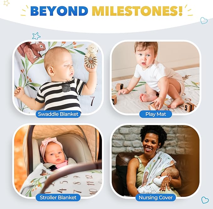 Bubzi Co Baby Monthly Milestone Blanket, Soft Woodland Photo Blanket for Baby Boy & Baby Girl, Nursery Bed Blanket, Newborn Essentials, Baby Registry Must Haves