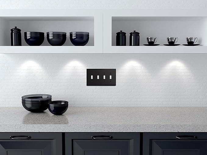Modern Edge Decorative Wall Plate Switch Plate Outlet Cover, Durable Solid Zinc Alloy (Quad Toggle, Matte Black)