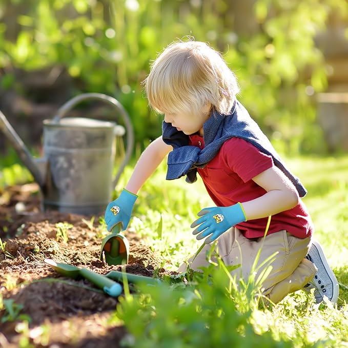 OSDUE Kids Gardening Gloves, 3 Pairs Gardening and DIY Gloves, Non-Slip Breathable Comfortable Safety Kid Suitable for Kids Under 5 Years Old Rubber Palm, Waterproof and Dustproof