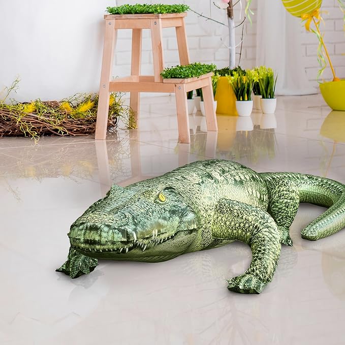 Jet Creations Alligator Inflatable 49"L (76" Head to Tail), Green with Armor Imprint, Realistic Wild Animal Toy – Sports Mascot, Pool & Garden Decor, Fall & Halloween, Photo Prop, Bird Deterrent, 1 PC