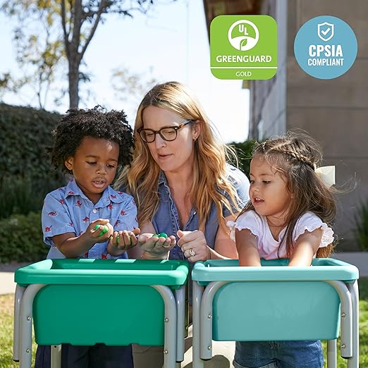 ECR4Kids 2-Station Sand and Water Adjustable Play Table, Sensory Bins, Seafoam/Emerald