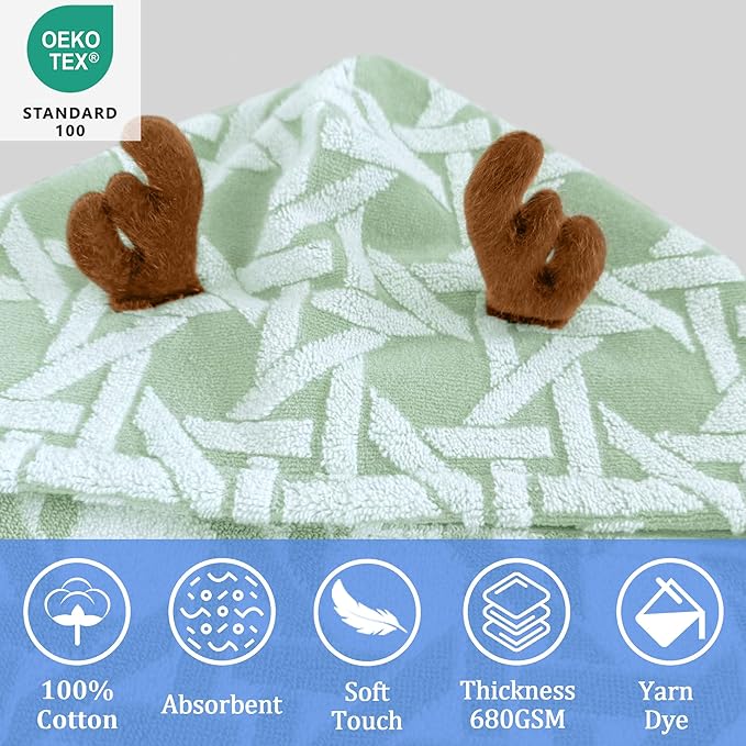 VOOVA & MOVAS Kids Bath Towel with Elk Hood (3-8Years,27.5"X54"), Absorbent Thick Cotton Towel Wrap for Pool | Swim | Bath, Jacquard Forest Elk