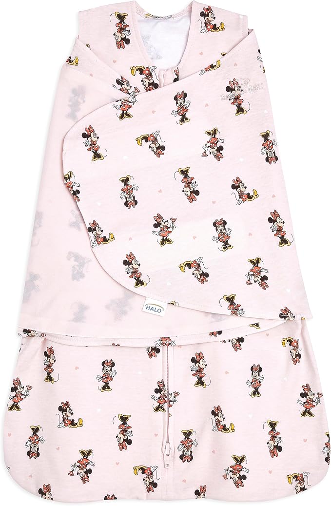 HALO Disney Baby 100% Cotton Sleepsack Swaddle, 3-Way Adjustable Wearable Blanket, TOG 1.5, Minnie Fun, Small, 3-6 Months