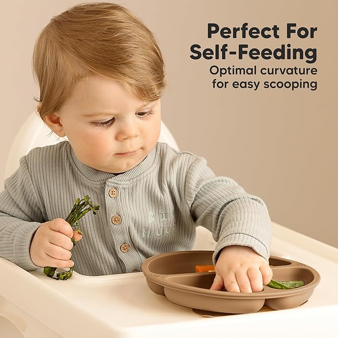 KeaBabies Suction Plates for Baby, Toddler - 3-Pack 100% Silicone Toddler Plates with Suction, Divided, BPA-Free Baby Led Weaning Essentials for Kids, Dishwasher, Microwave Safe, Durable (Desert)