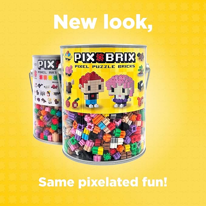 Pix Brix Pixel Art kit Puzzle Bucket - 1,500-Piece Kit with 10-Color Medium Palette – Patented Interlocking Building Bricks for 2D and 3D Creations – STEM Toy for Ages 6+