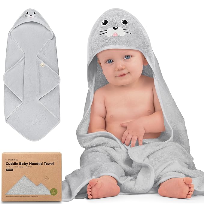 KeaBabies Hooded Baby Towel for Newborn - Viscose Derived from Bamboo Large Baby Bath Towels with Hood for Boys, Girls, Toddler, Extra Absorbent & Soft Newborn Bath Essentials (Seal, Regular)