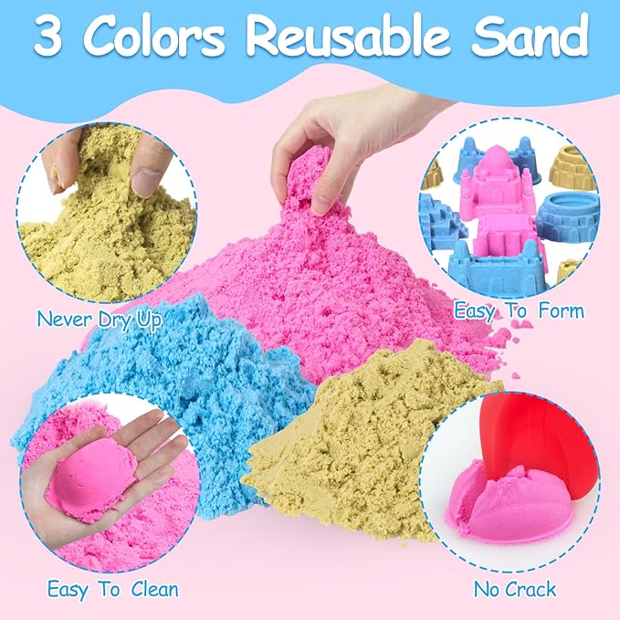 Unicorn Sensory Bins for Toddlers,Sensory Toys Play Sand Art Kit with Sandbox & Sand Castle Molds & Tools,Unicorn Sensory Toys Christmas Birthday Gift for Girls Toddler Ages 3 4 5 6 7 8 (Unicorn)