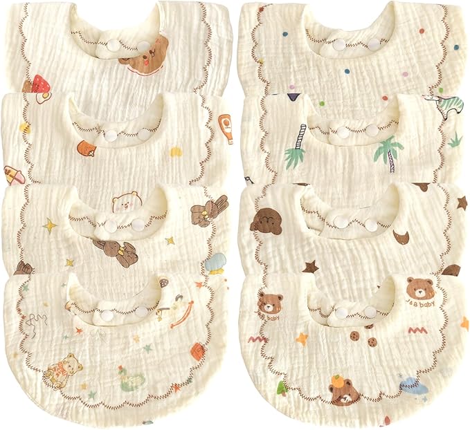 EllieHouse Baby Bibs for Girls Boys 8 Pack Muslin Drool Teeth Drooling Teething Bibs Muslin Cotton for Toddler Infant
