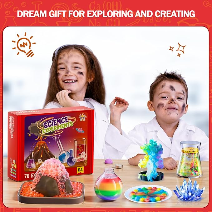 Science Kits for Kids - 70 Experiments Science Kit for Kids Age 6-12 Year Old, STEM Educational Science Toys Gifts for Girls Boys, Chemistry Set, Crystal Growing, Erupting Volcano