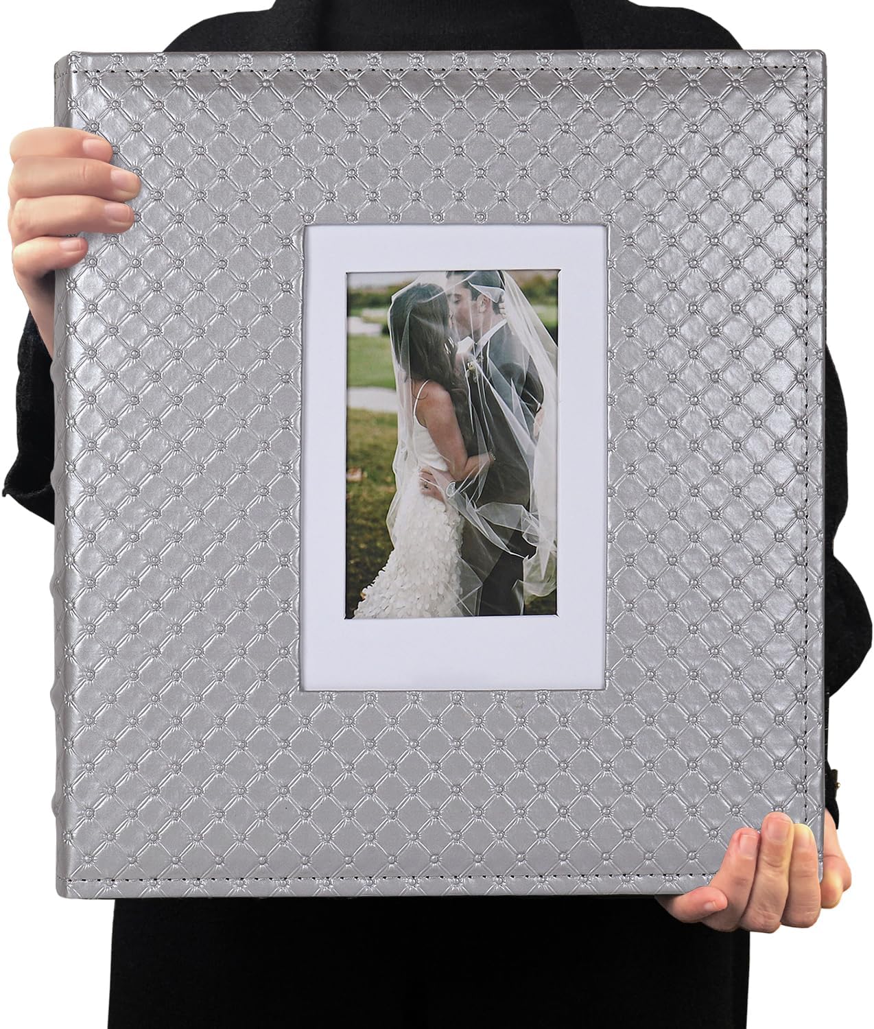 RECUTMS Photo Album 4x6 Holds 500 Photos Black Inner Page Button Grain Leather Larger Capacity Horizontal and Vertical Photos Wedding Pictures Album Birthday Christmas Baby Family Photo Book(Grey)