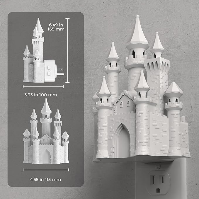L LOHAS LED 3D Castle Night Lights Plug into Wall, Colored LED Night Light for Kids, Built-in Dusk to Dawn Sensor, Dimmable Night Light for Kids Room Bedroom Bathroom Hallway