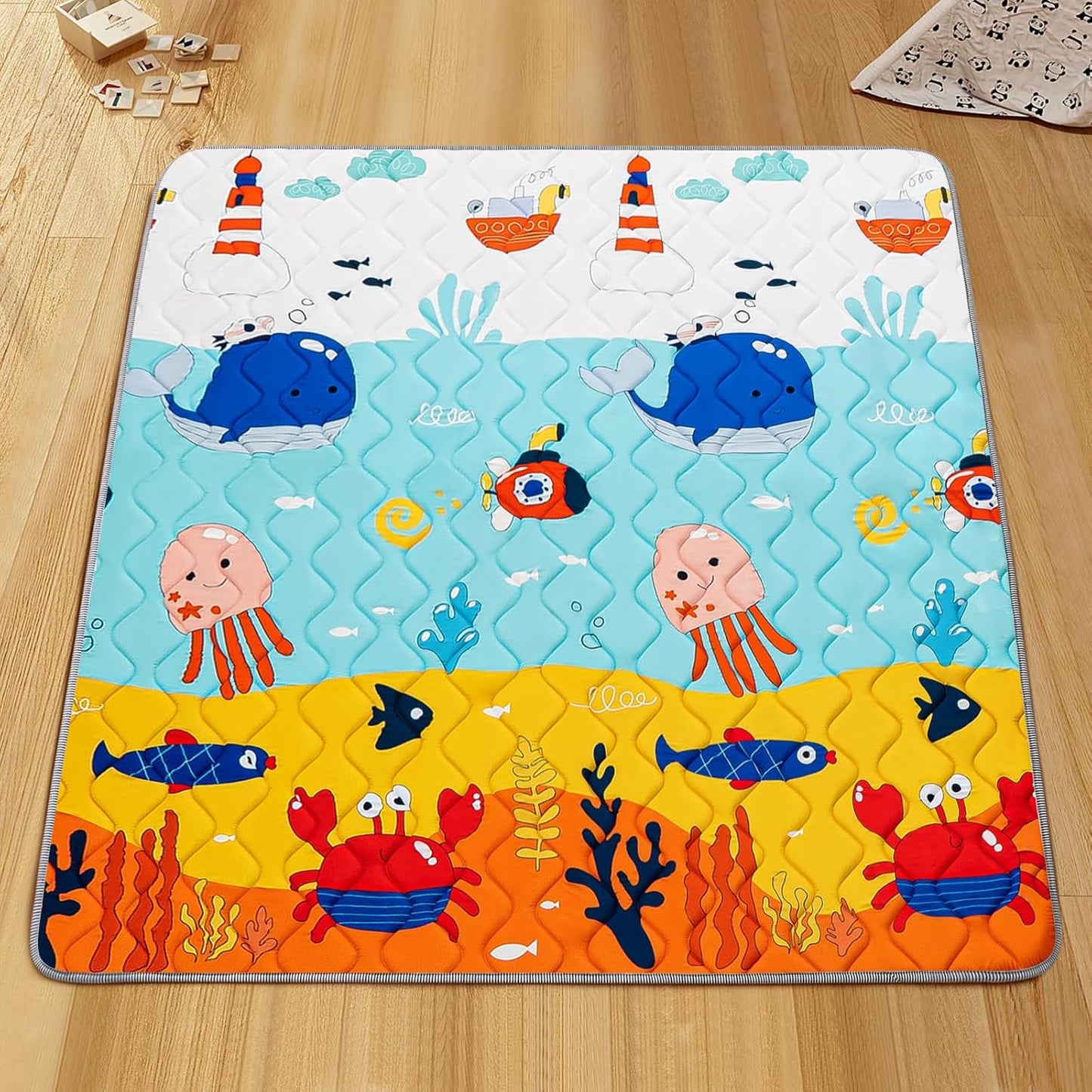 Baby Play Mat - Thicken 50x50 Inch Soft Foam Crawling Mat for Playpen & Floor, Non-Slip Waterproof Playmats for Infants & Toddlers, Portable Foldable & Machine Washable, Ocean World