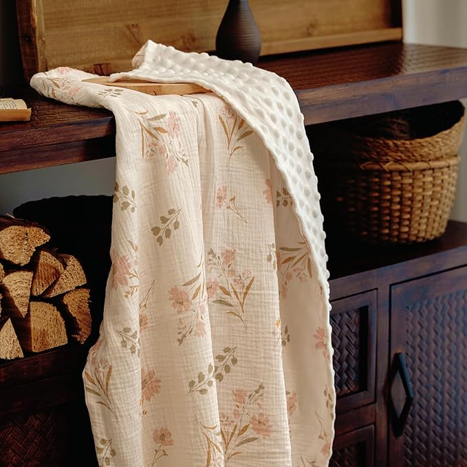 GLLQUEN BABY Blankets for Unisex Newborn Super Soft Nursery Minky Blankets with Muslin Cotton Front and Dotted Fleece Backing, Spring is in The Air, 30 x 40 inches