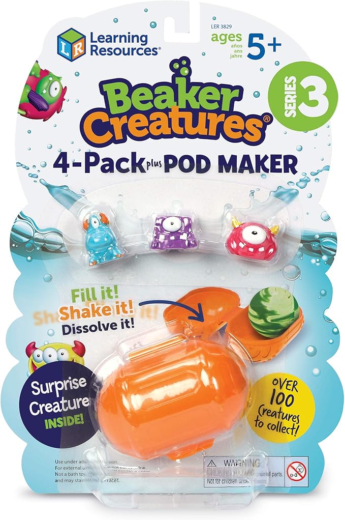 Learning Resources Beaker Creatures Series 3, Pod Maker 4 Pack, Homeschool, DIY Reactor Pods, Science Exploration Toy, STEM, Ages 5+