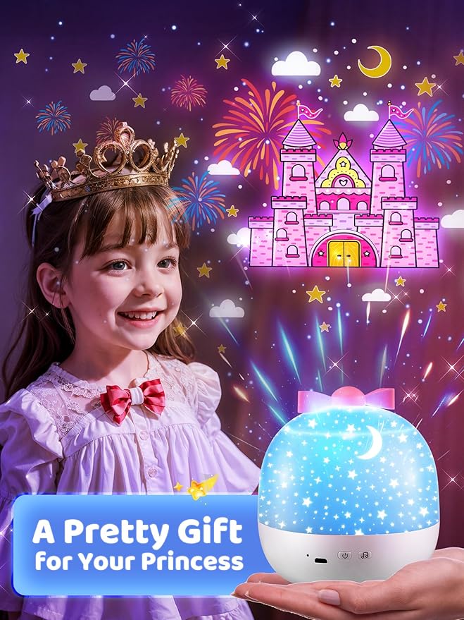 PIKOY Kids Toys for Girls Gifts, 15 Films Light Projector for Girls Toys Age 6-8, 15 Soothing Music for Kids Toys 0-10,Star+Unicorn+Princess+Mermaid Projector Toddler Girl Toys, 1 Year Old Girl Gifts