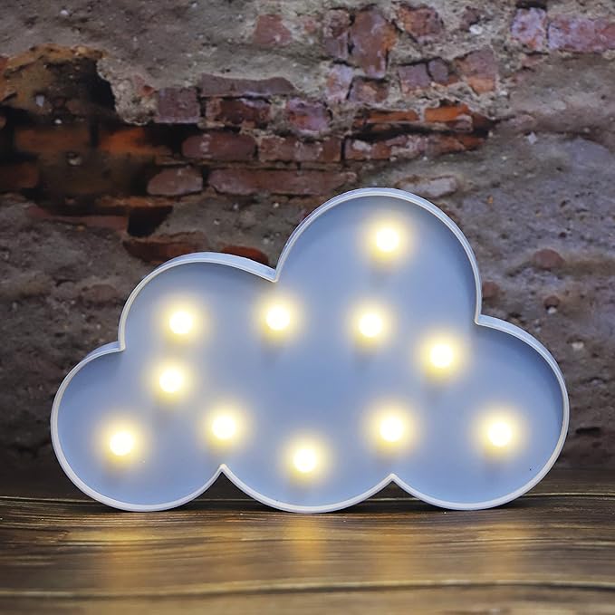 Blue LED Cloud Marquee Signs, Light Up Cloud Decorative Signs Hanging Hole Nursery Room Night Light for Baby Shower, Party Supply, Christmas Decor-Blue
