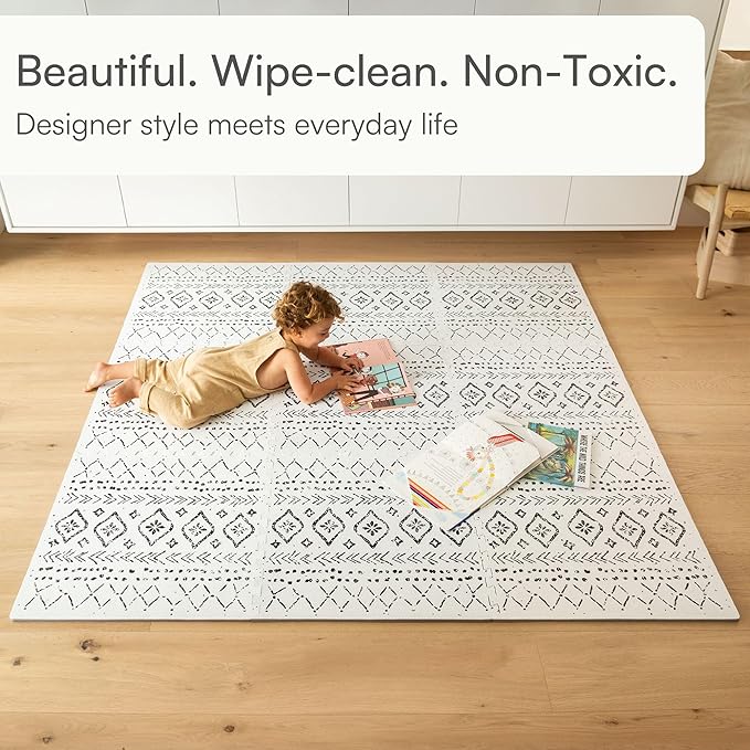 Lillefolk Baby Play Mat for Floor – 6x6ft Boho | Soft Non Toxic Premium EVA Foam Tiles for Tummy Time, Crawling & Playroom – Waterproof Interlocking Floor Mat for Babies & Toddlers (9 Tiles)