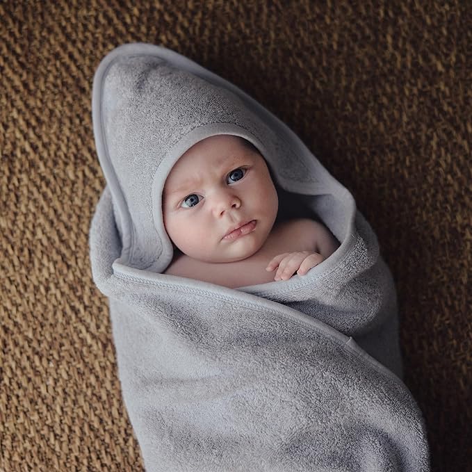 Baby Hooded Towel – Organic Cotton Baby Bath Towels – Baby Towels, Baby Bath Towels for Baby Boy, Baby Girl, 32" x 32" Super-Soft and Absorbent Baby Towels for Newborn (Pearl Grey)