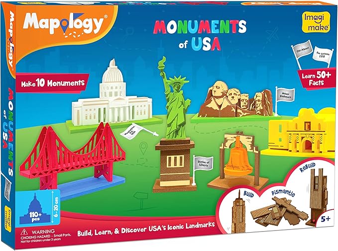 Imagimake Mapology Monuments of USA | 3D Puzzles for Kids | STEM Toys & Games | Educational Toys for Kids 5-7 | Birthday Gift for Boys & Girls Age 5 Years & Up | Christmas 3-D Puzzle for 8-10