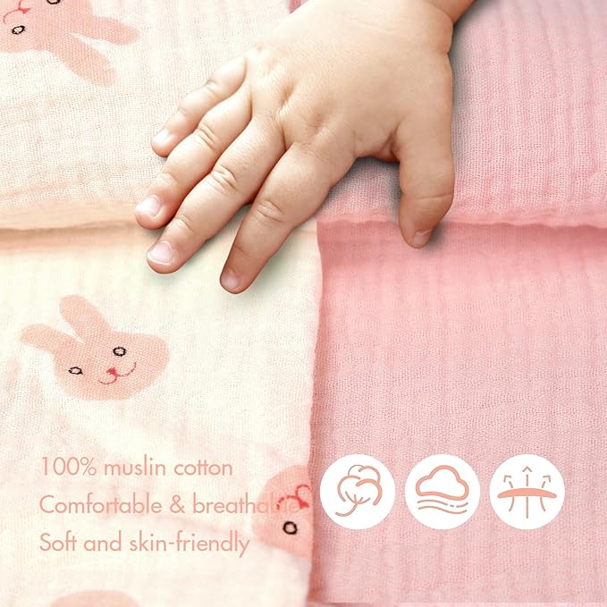 2-Pack Nursing Covers for Breastfeeding - Lightweight, Breathable Baby Breastfeeding Covers with Arch Neckline & Adjustable Straps, Pink & Bunny Design, Privacy Nursing Cover for Women