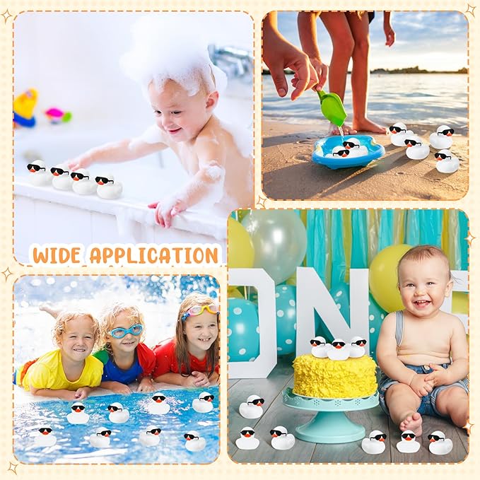 Sosation 36 Packs Mini Rubber Ducks with Sunglasses Sets 2.2 Inch Bath Squeaky Rubber Duckies Cute Float Bathtub Toys for Christmas Birthday Party Favors Class Prizes Car Decor(White)