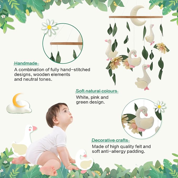 Goose Mobile for Crib Handmade Felt Nursery Decor Crib Mobile Goose for Bassinet Baby Shower Newborn Baby Gift (Goose)