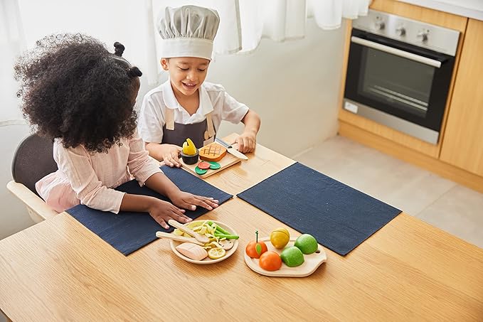 PlanToys® Wooden Steak Pretend Cooking Toy for Kids | Includes Steak, Vegetables, Knife & Tray | Eco-Friendly Montessori Play Food Set for Imaginative Kitchen Role Play