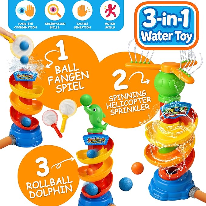 Water Rocket Sprinkler for Kids, Outdoor Sprinkler Rocket Launcher Toy for Backyard, Summer Water Toys for Kids Ages 3-12, Fun Water Powered Rocket Toy (3-in-1-ball)