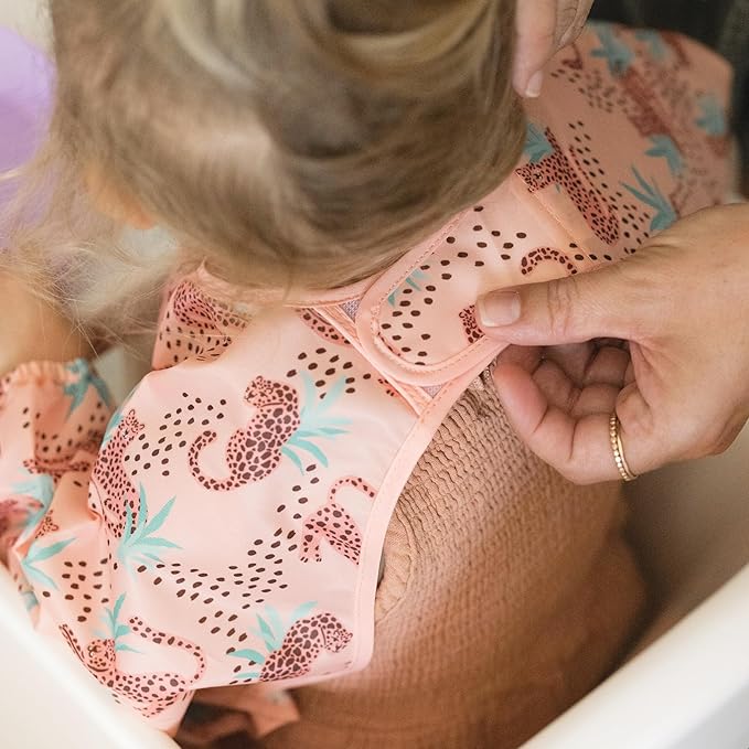 Tiny Twinkle Long Sleeve Bib for Babies & Toddlers – Waterproof Smock Bib for Eating – Machine Washable & Mess-Proof, Baby Feeding Essential & Shower Must-Have(Leopard, 6–24M)