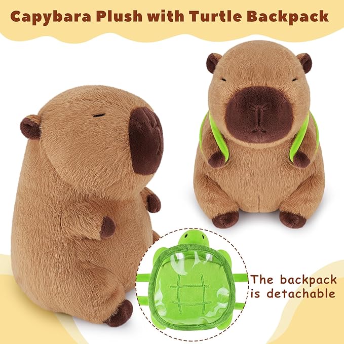 Achwishap Capybara Plush,Cute Plushies Capybara Stuffed Animal,Soft Capybaras Plush Toys,Kawaii Plushie Stuffed Toys with Turtle Backpack Plushies Gifts for Kids Adults Birthday(Capybara Turtle,14”)