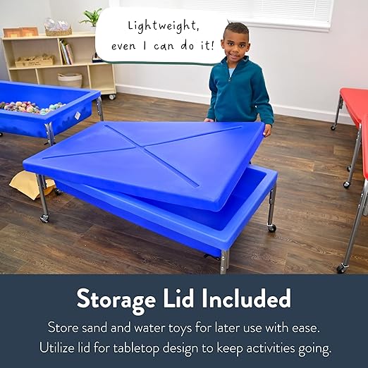 Children's Factory Sensory Sand and Water Activity Table and Lid Set for Preschool, Daycare, Classroom, Outdoor Play, 18”, Blue
