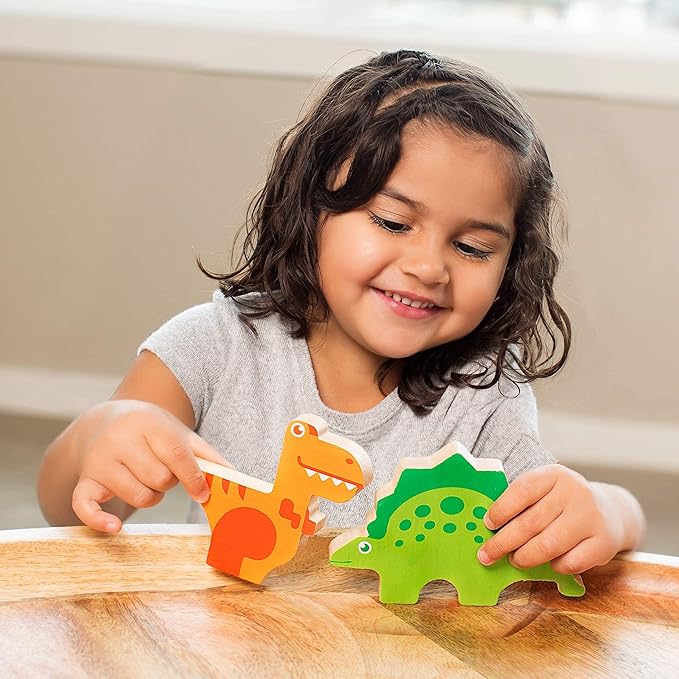 Dinosaur Puzzles for Kids Ages 3-5 – 3D Wooden Jigsaw Puzzle for Toddlers & Kids, 9”x 9” Tray, Bright Colorful Shape Sorting, Promotes Creativity & Learning, Non-Toxic Gift Toy