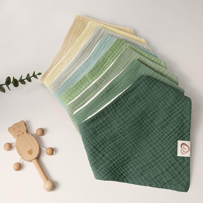 Bearmoss Muslin Baby Bibs 8 Pack Soft Bandana Bibs for Drooling & Teething, Absorbent Burp Cloths with Adjustable Snaps