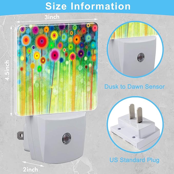Abstract Floral Watercolor Painting Plug in Night Light with Auto Dusk to Dawn Sensor,Warm Night Lights for Boys Girls Bedroom Bathroom Hallway Kids Room Gifts