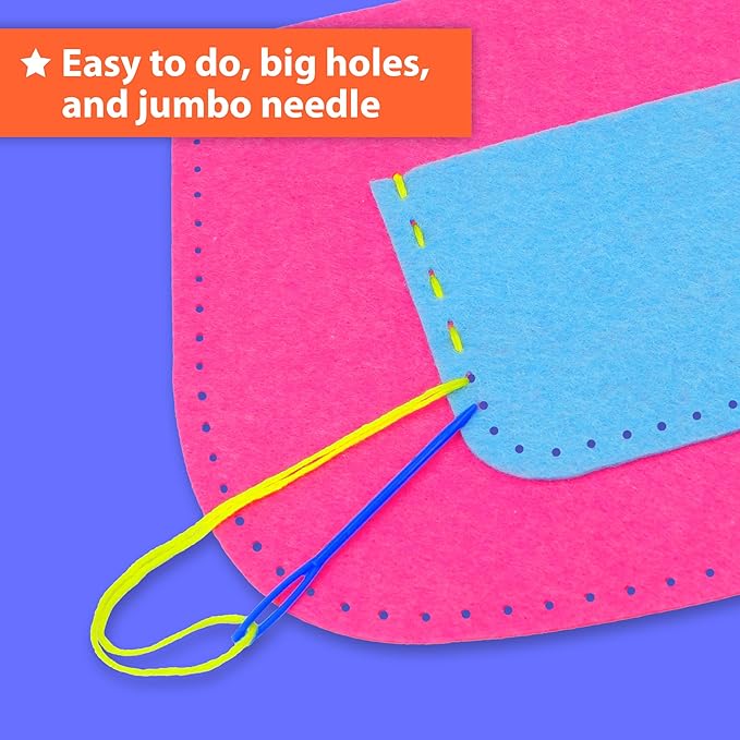 KRAFUN My First Sewing Bag Kit Arts & Crafts for Beginner Kids, 6 Easy DIY Sewing Handbag Pouch Sleeve Projects of Animal Theme, Instructions Learn to Sew & Felt Embroidery, Gift for Girls & Boys