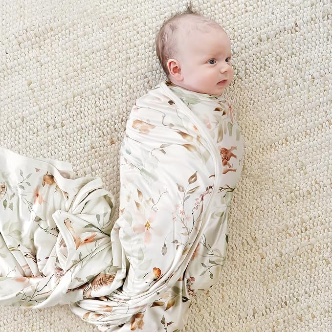 GRSSDER Baby Swaddle Blankets 2 Pack, Super Soft Jersey Knit Baby Quilt Blankets for Baby Girls, Double Layer Receiving Blankets 34 x 44 Inches Extra Large for Swaddling, Pink Flowers Season