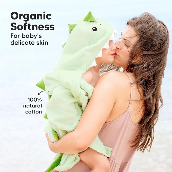 KeaBabies Organic Baby Towel with Hood for Girls, Boys - Soft, Absorbent, 100% Cotton Hooded Baby Towels for Newborns, Infants, Large Hooded Bath Towels for Babies, Kids, Toddler 1-3 (Draco)