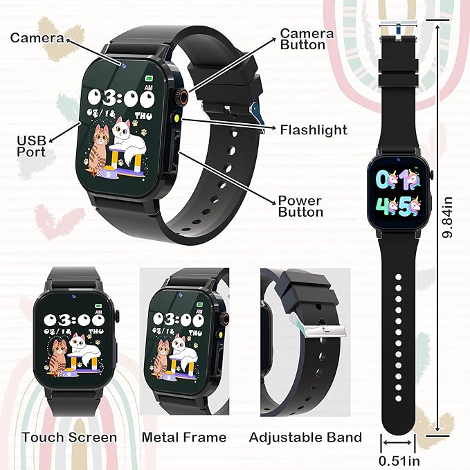 Kids Watch Boys with 32 Games Toys for Ages 5-12 Smart Watch for Kids with HD Touch Screen Video Camera Music Player Pedometer Learn Cards Audiobook, 10 9 8 7 6 5 Year Old Boys Birthday Gifts