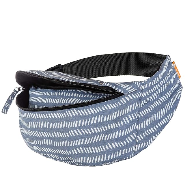 Baby Tula Lite Ripstop Nylon Compact Baby Carrier, Lightweight & Ergonomic Carrier for Travel w/Convenient Storage Hip Pouch, Multiple Carrying Positions for 12lbs to 30lbs - Beyond (Steel Blue/Dash)