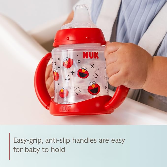 NUK Learner Cup, 5oz, Pack of 2, Sesame Street, Elmo and Cookie Monster – Soft Spout, Easy-Grip Handles, BPA Free, Spill Proof Transition Sippy Cup