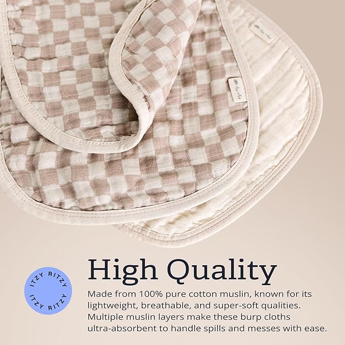 Itzy Ritzy Set of 2 Baby Burp Cloths – Ultra-Soft Absorbent Burping Cloths for Babies - Made of 100% Cotton Muslin & Generously Sized with Trendy Coordinating Prints – Machine Washable (Checkerboard)