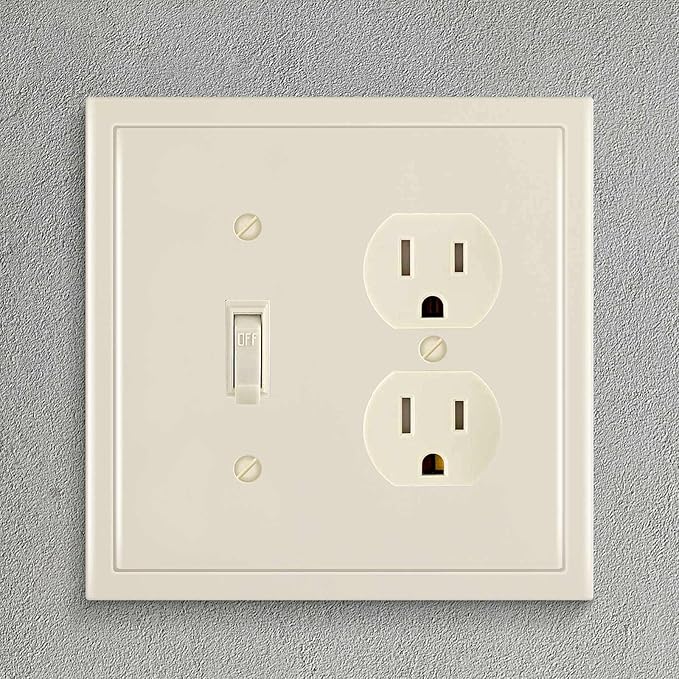 Henne Bery Modern Edge Decorative Wall Plate Switch Plate Outlet Cover, Durable Solid Zinc Alloy (Toggle/Duplex, Light Almond)