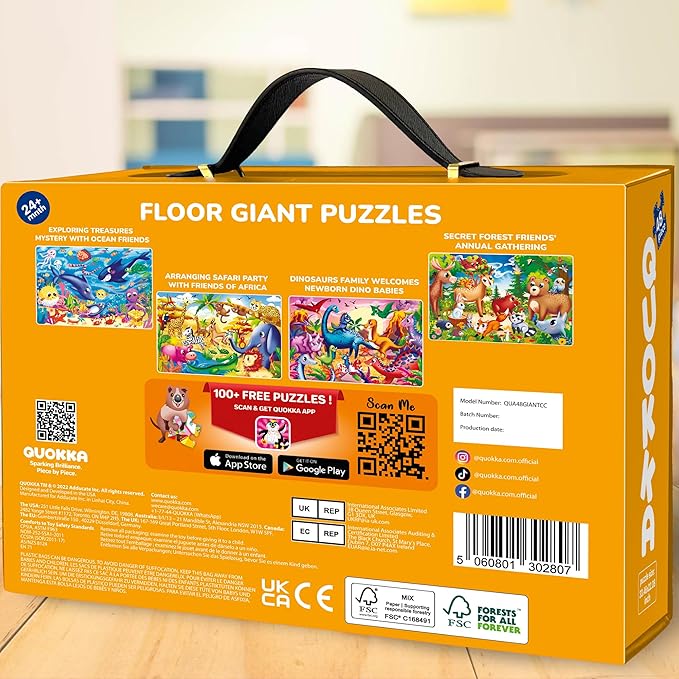 QUOKKA Giant Floor Puzzle for Kids Ages 4-6 – 2x3 Feet Extra-Thick 48 Pieces Toddler Puzzle Ages 3-5 – City Cars Educational Activity for Boys Girls – Premium Box with Sturdy Handle & Magnetic Closure