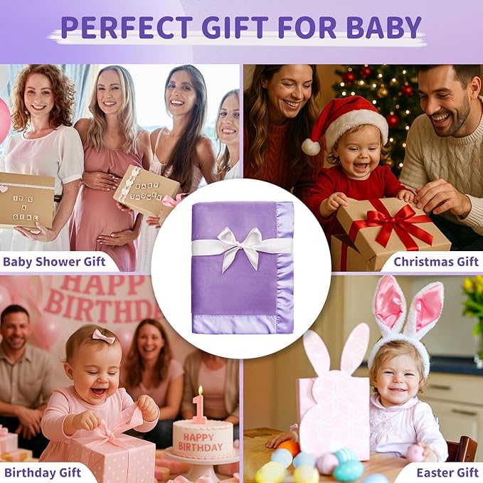 Pro Goleem Fleece Baby Blanket with 2 Inch Satin Trim Soft Plush Blanket for Boys and Girls for Babies Purple 30''x40''