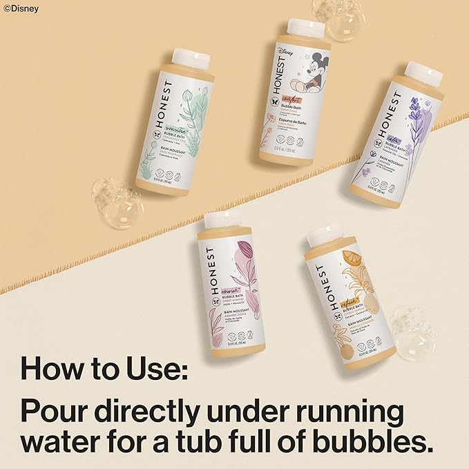 The Honest Company Foaming Bubble Bath | Gentle Enough for Baby | Dermatologist Tested, Tear-Free, Hypoallergenic | Disney’s Mickey Mouse Comfort Sweet Cream, 12 fl oz