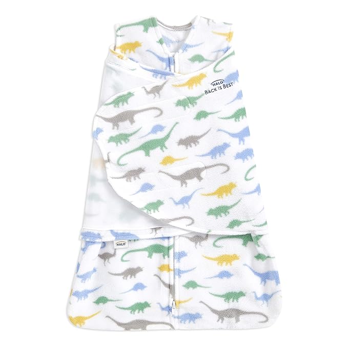 HALO Micro-Fleece Sleepsack Swaddle, 3-Way Adjustable Swaddle Blanket for Newborn and Infants, TOG 3.0 for Cold Climates, Hip Healthy, Dinos, Newborn, 0-3 Months