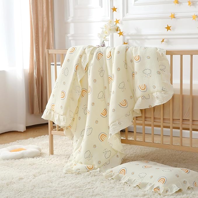 100% Cotton Muslin Crib Comforter/Quilt,Ultra Soft Cozy Reversible Baby Blanket,All Season Toddler Blankets for Boys and Girls, Machine Washable,41"x48"