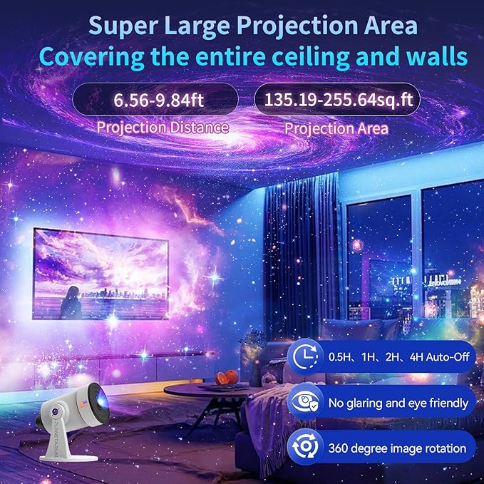 Star Projector,Galaxy Projector Upgraded Clear Lens, 10 Realistic Planetarium Projector Slides Night Lights LED 8 Color for Bedroom, 360° Rotation, 1/2h Timer Function Ultra-Wide Ceiling Projector