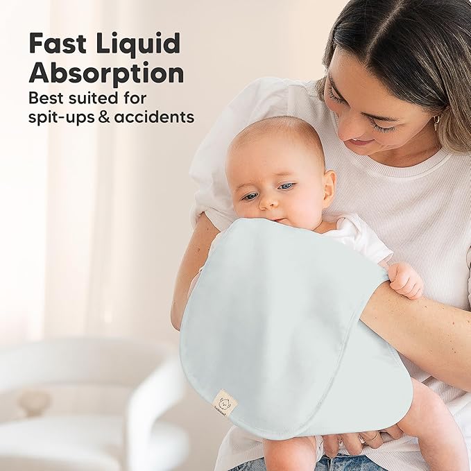 Organic Burp Cloths Baby Boy & Girl - 5-Pack Super Absorbent Cotton Burping Cloths for Babies, Soft & Plush Newborn Spit Up Rags, Infant Towels for Milk Spit Up, Unisex, Large 21" x 10" (Dew)